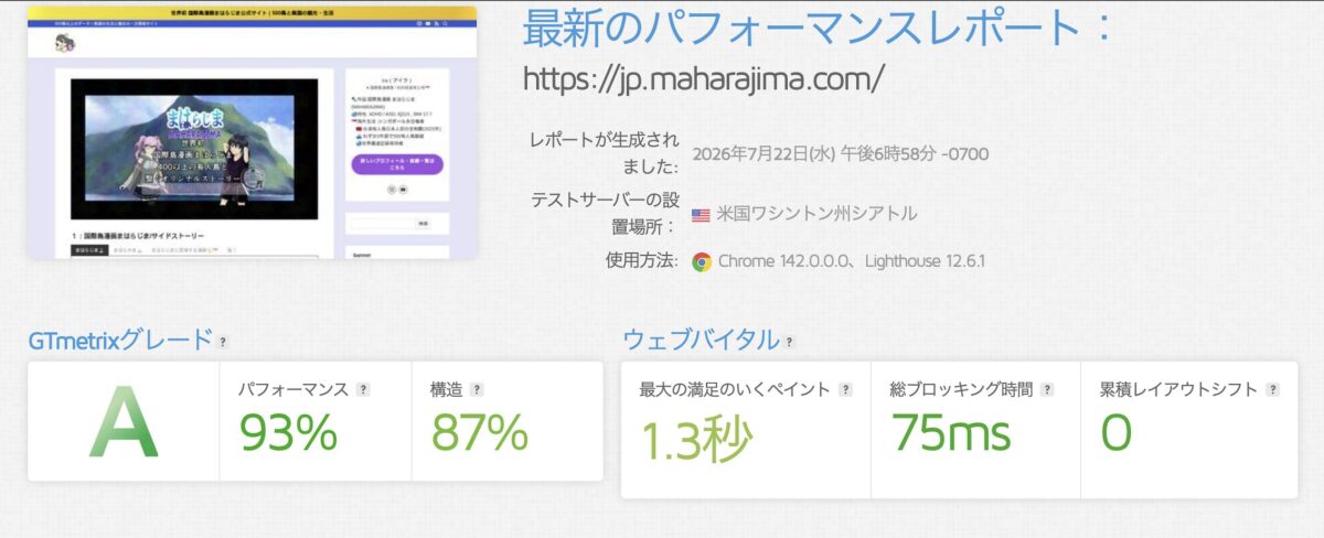 表示速度の比較検証|にほんブログ村と人気ブログランキング|バナー削除・必要判断 0486ba397ebe1c6ab6ff926087722670 GTmetrixの実測結果画面